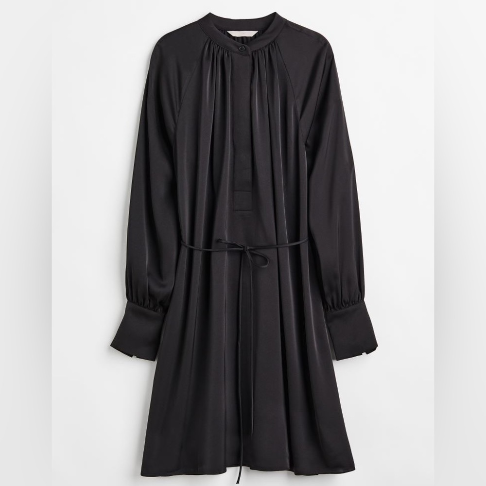 H&M Short Satin Long Sleeve Black Dress